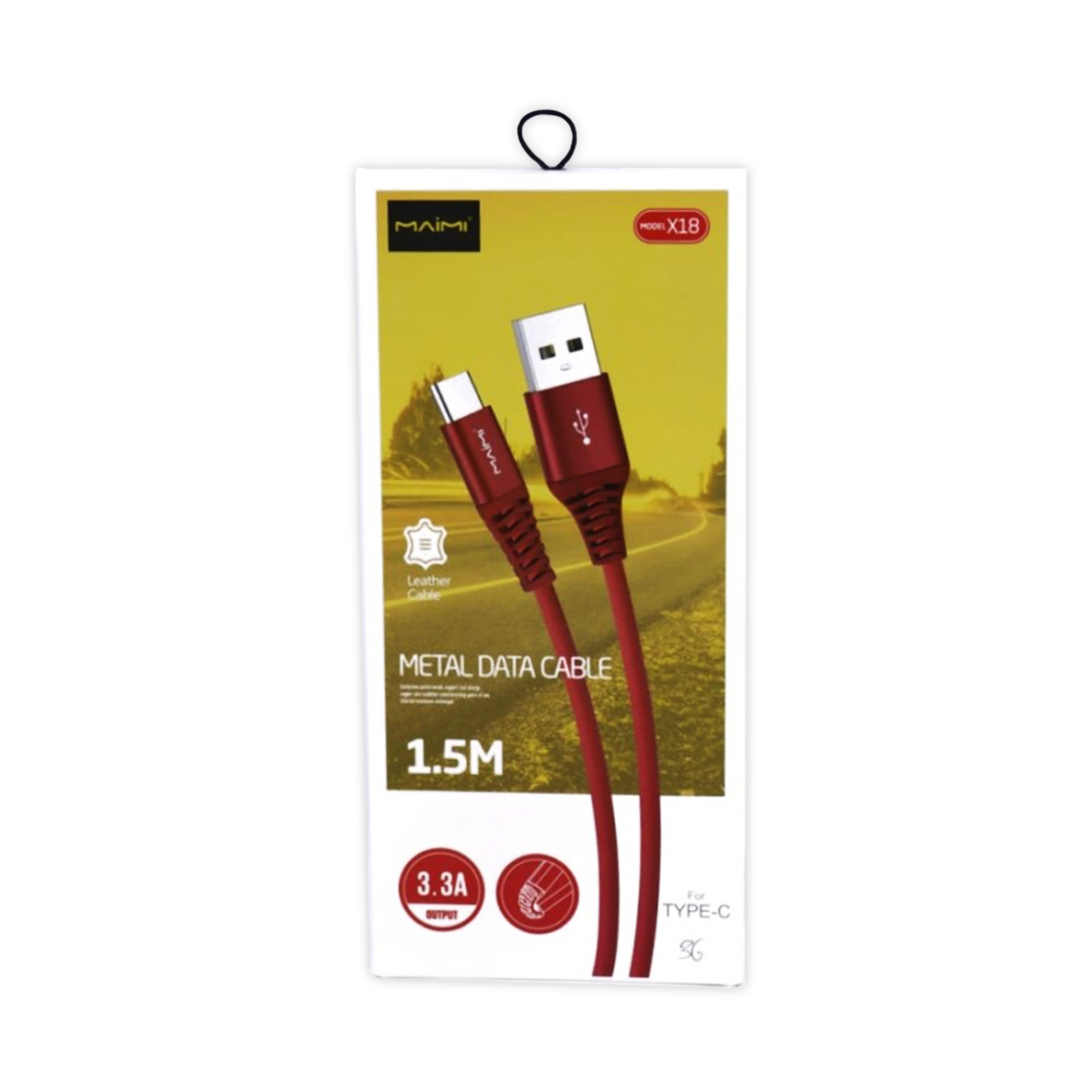 KABEL DATA MAIMI X18-TYPE-C-1.5M-BLACK/RED- 3.3A CHARGING SPEED  ORIGINAL